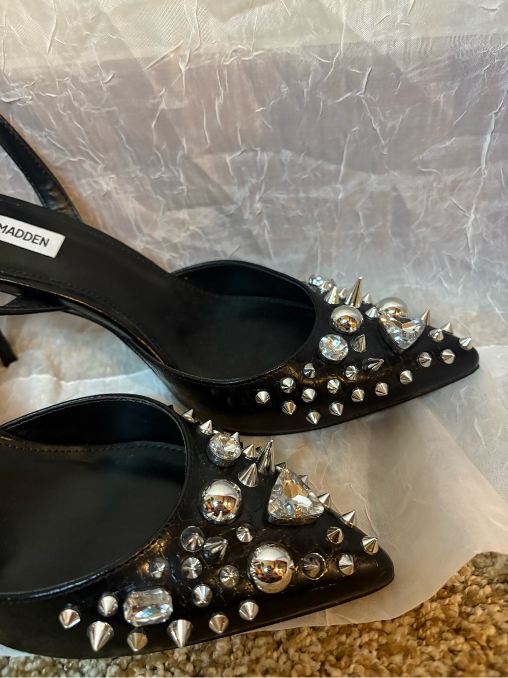 Steve Madden Black Jeweled Pointed-Toe Slingback Heels - Picture 2 of 3